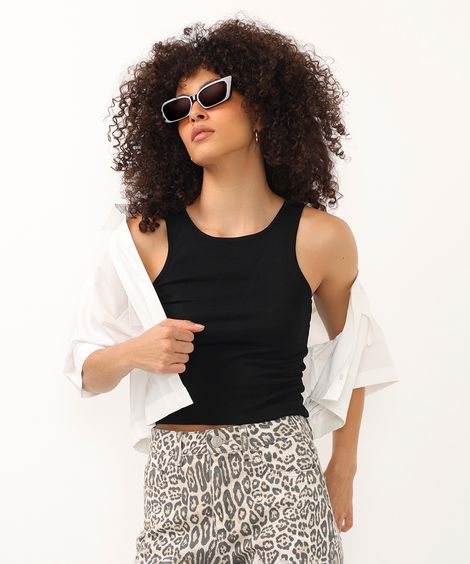 cropped de tricot halterneck preta