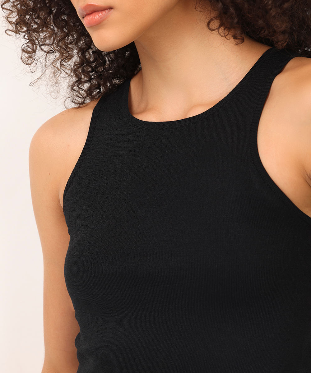 cropped de tricot halterneck preta