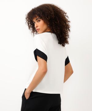 blusa de viscose decote texturizado bicolor off white