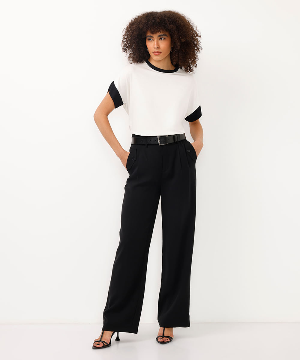 blusa de viscose decote texturizado bicolor off white