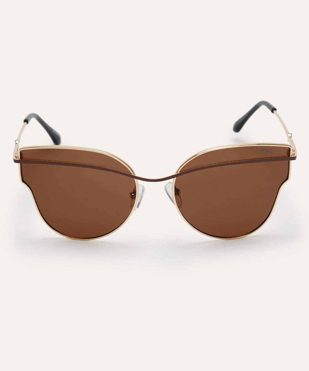 óculos de sol oval dourado