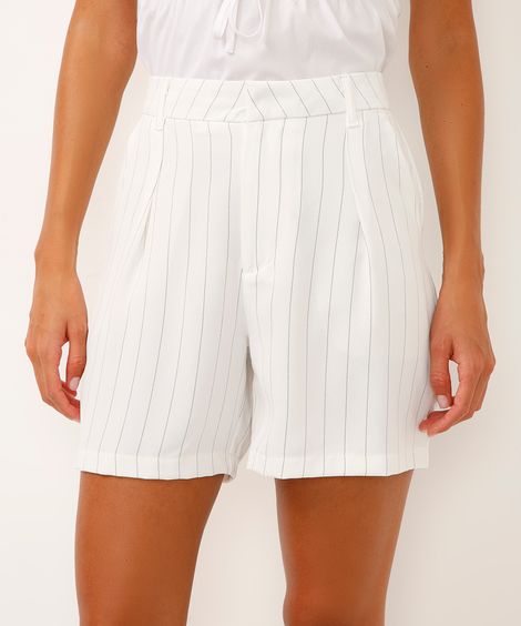 bermuda reta alfaiataria risca de giz cós com elástico off white