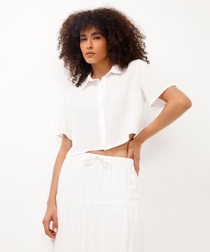 camisa cropped de viscose off white