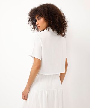 camisa cropped de viscose off white