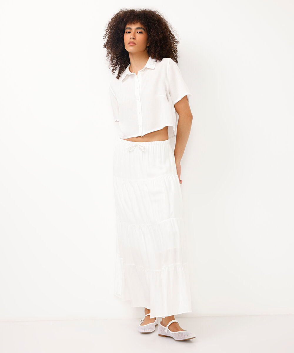 camisa cropped de viscose off white