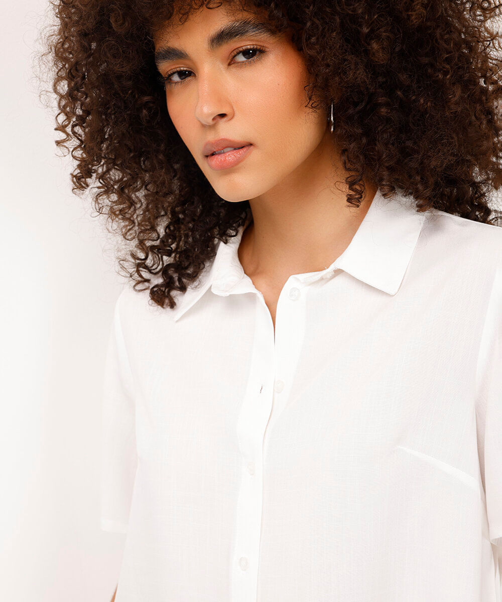 camisa cropped de viscose off white