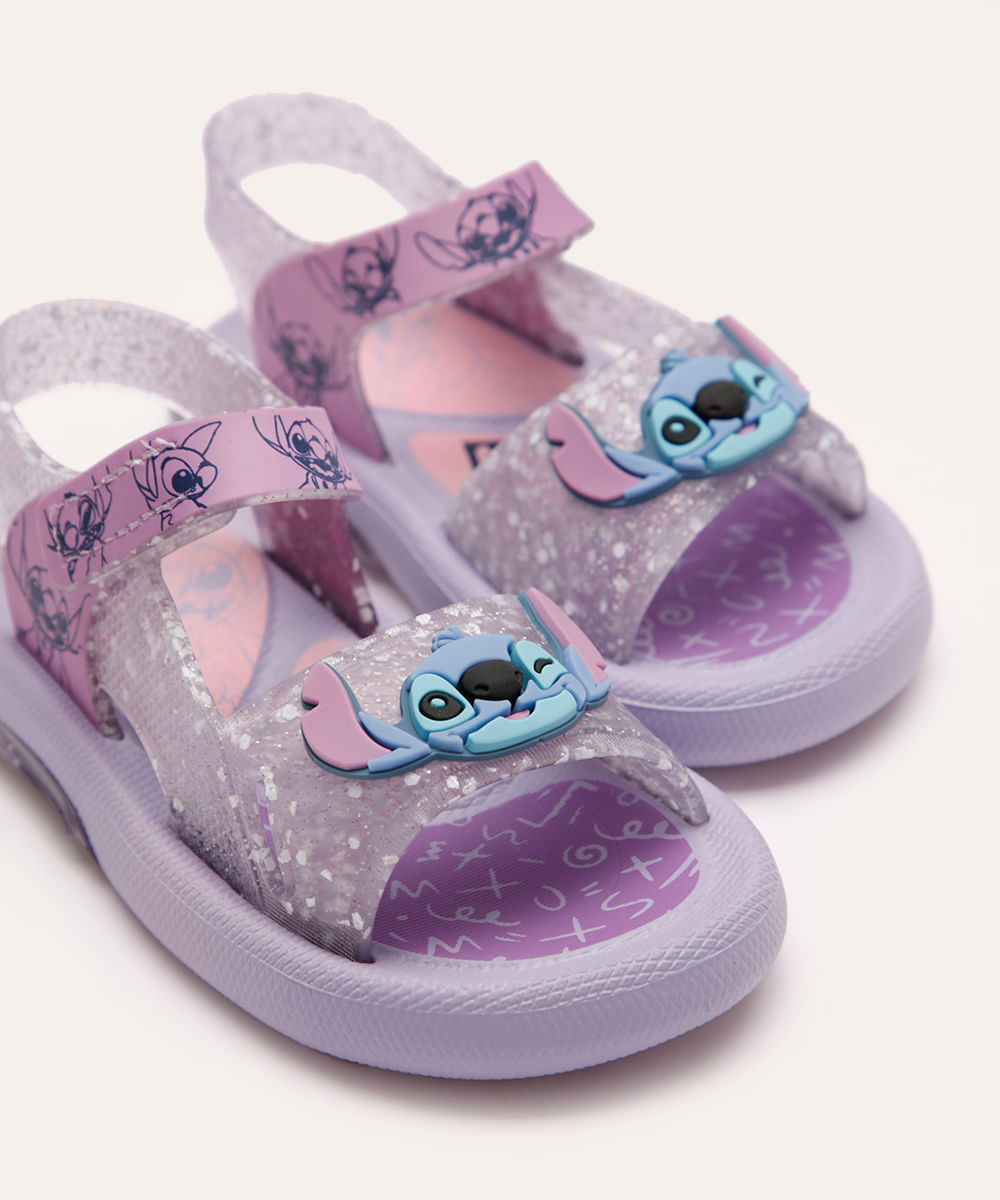 sandália infantil grendene com led stitch lilás
