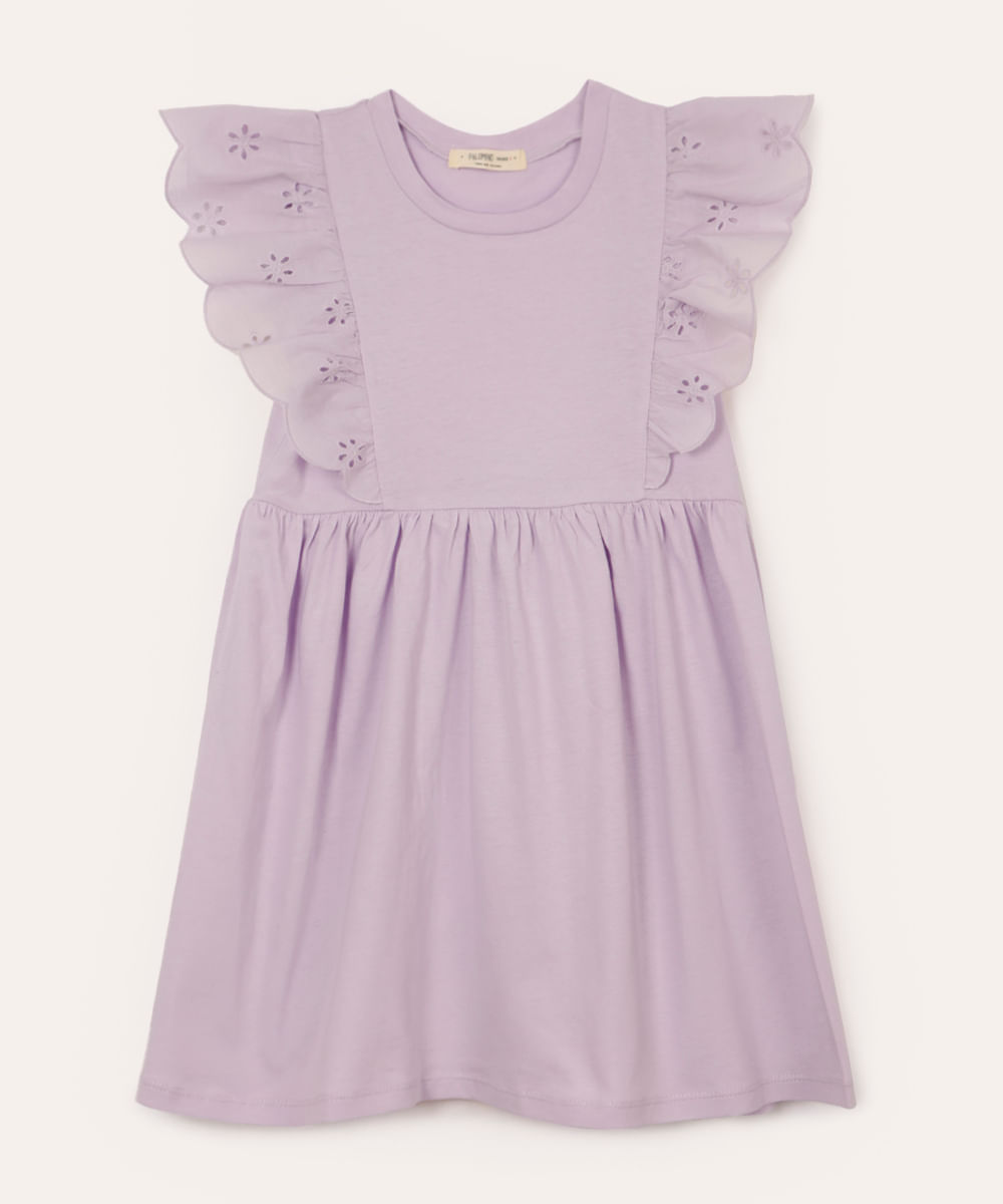 vestido midi infantil babado floral lilás
