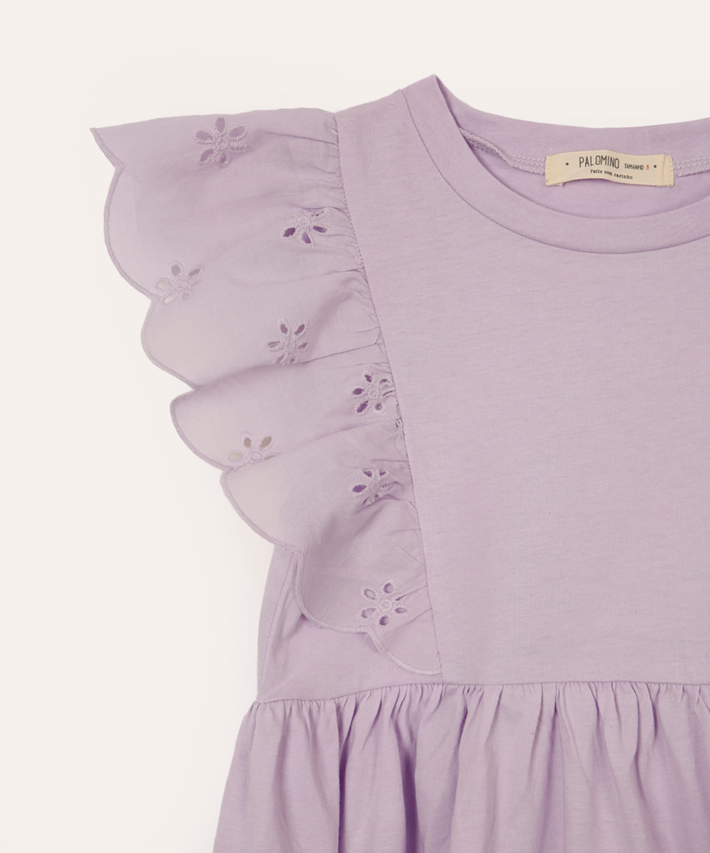 vestido midi infantil babado floral lilás