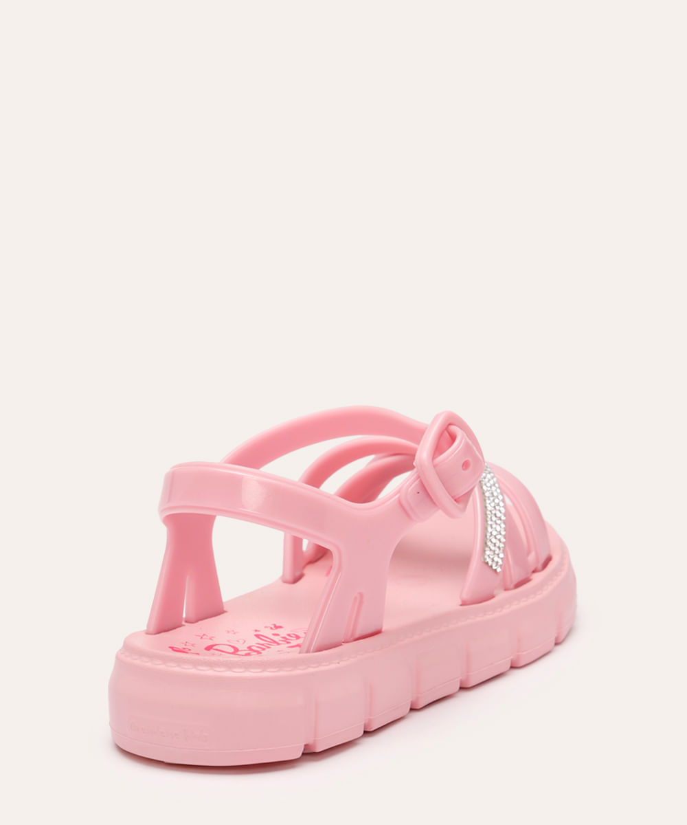 sandália flatfom infantil com brilhos barbie rosa