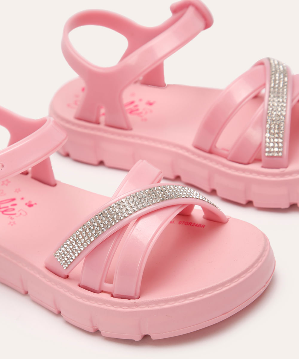 sandália flatfom infantil com brilhos barbie rosa