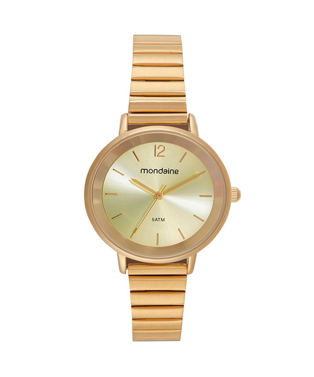 relógio mondaine  32784lpmvde1kb analógico dourado