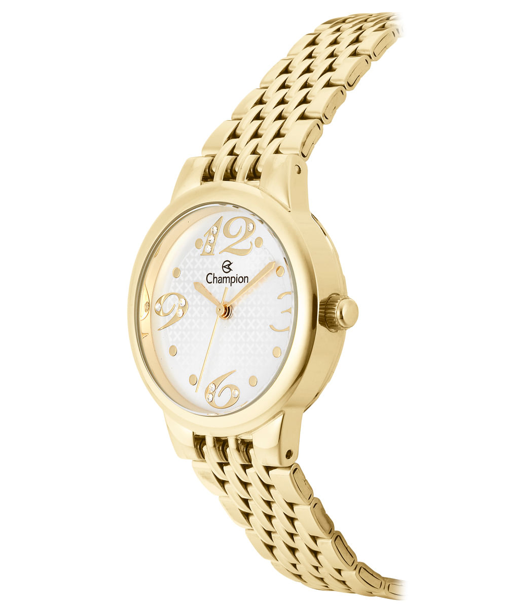 relógio champion  ch24919w analógico dourado