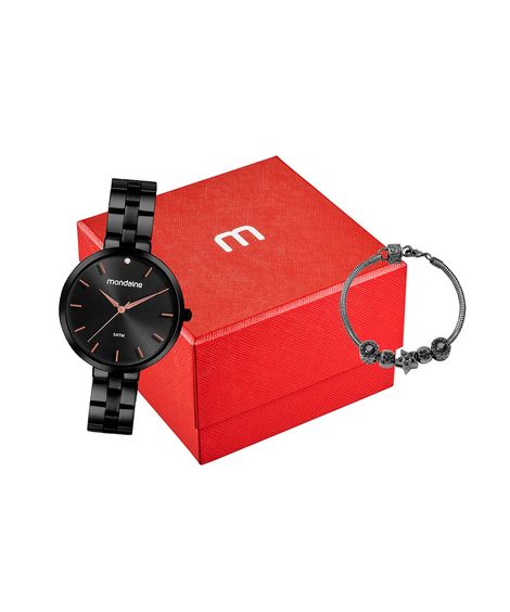 kit relógio feminino mondaine 32670lpmvpe3kb analógico preto