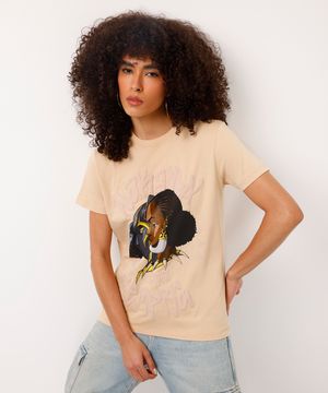 camiseta de algodão wakanda o poder é nosso bege