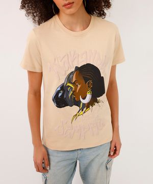 camiseta de algodão wakanda o poder é nosso bege