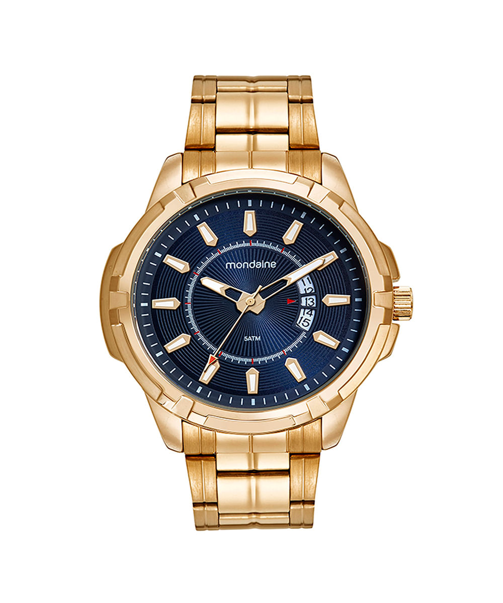 relógio mondaine  99671gpmvde3 analógico-calendário dourado