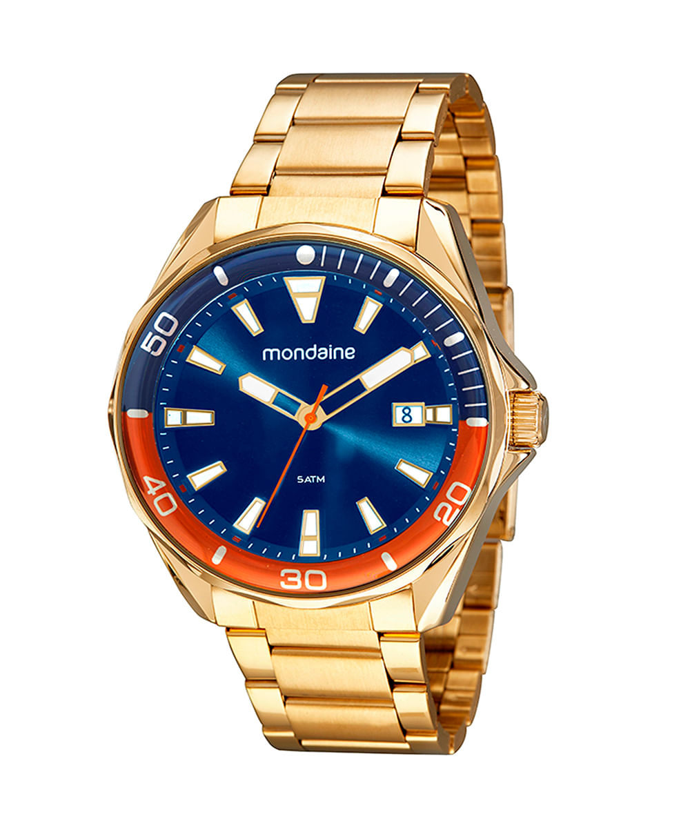 relógio mondaine  32270gpmvde1 analógico calendário dourado