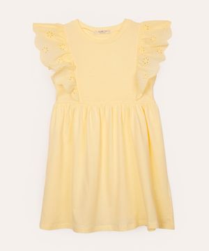 vestido midi infantil babado floral amarelo