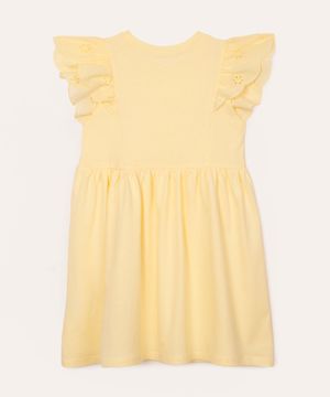 vestido midi infantil babado floral amarelo