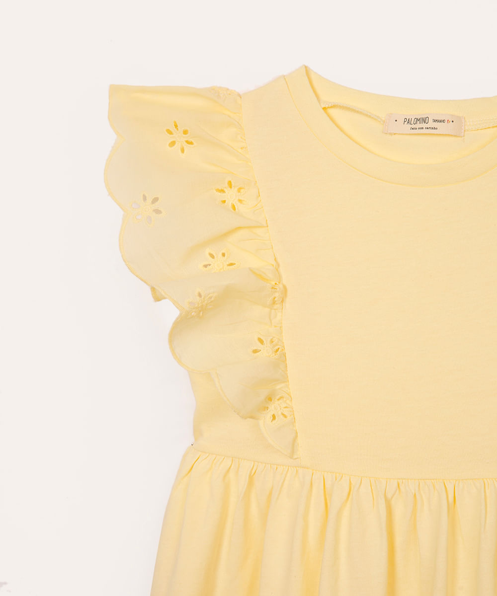 vestido midi infantil babado floral amarelo