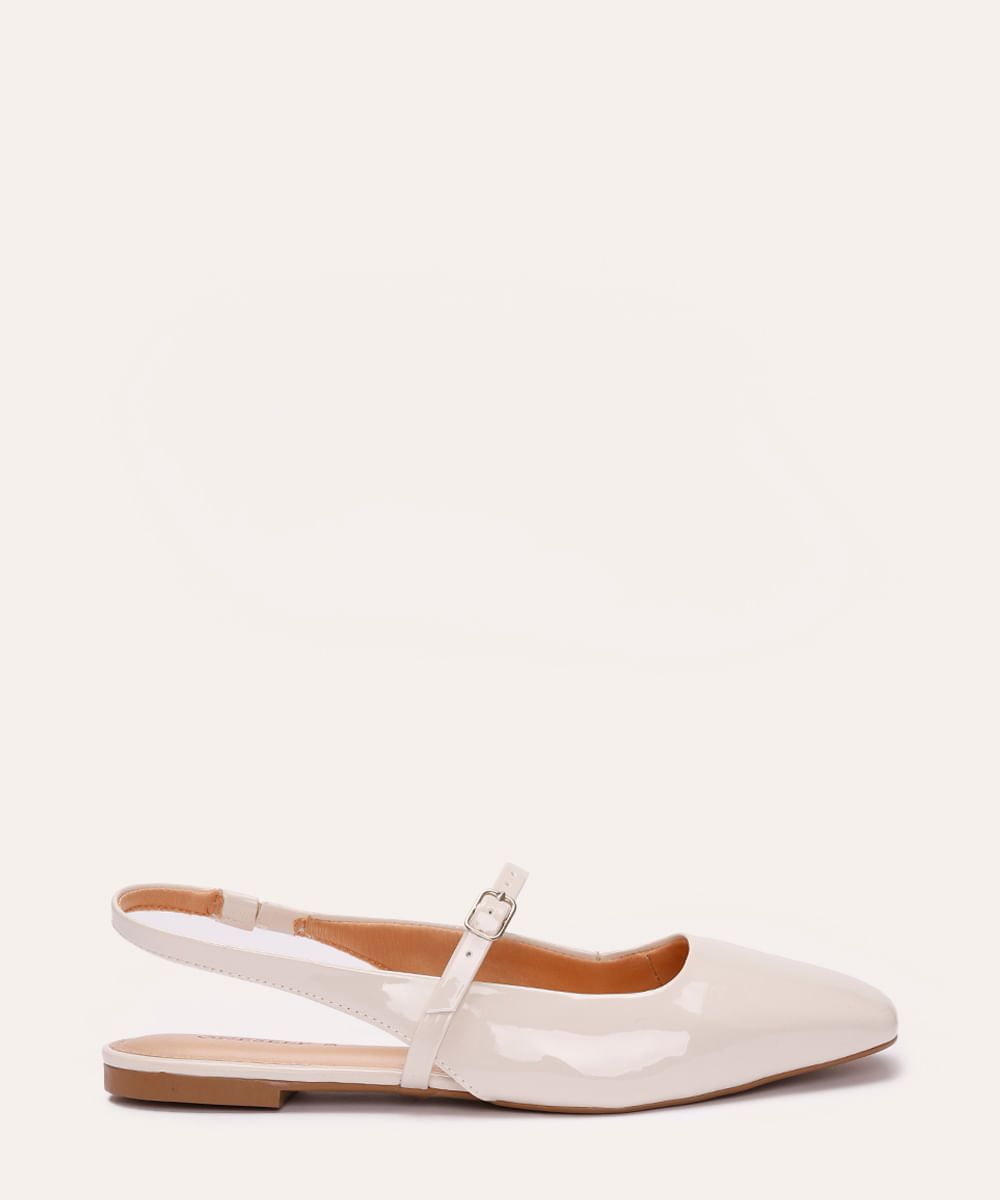 sapatilha bico quadrado vernizada com fivela oneself off white