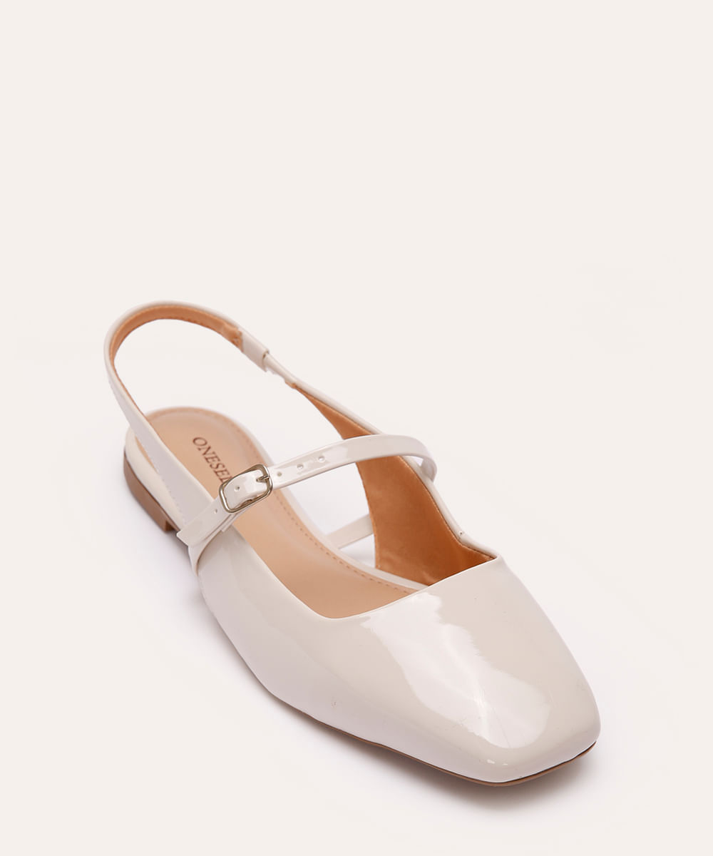 sapatilha bico quadrado vernizada com fivela oneself off white