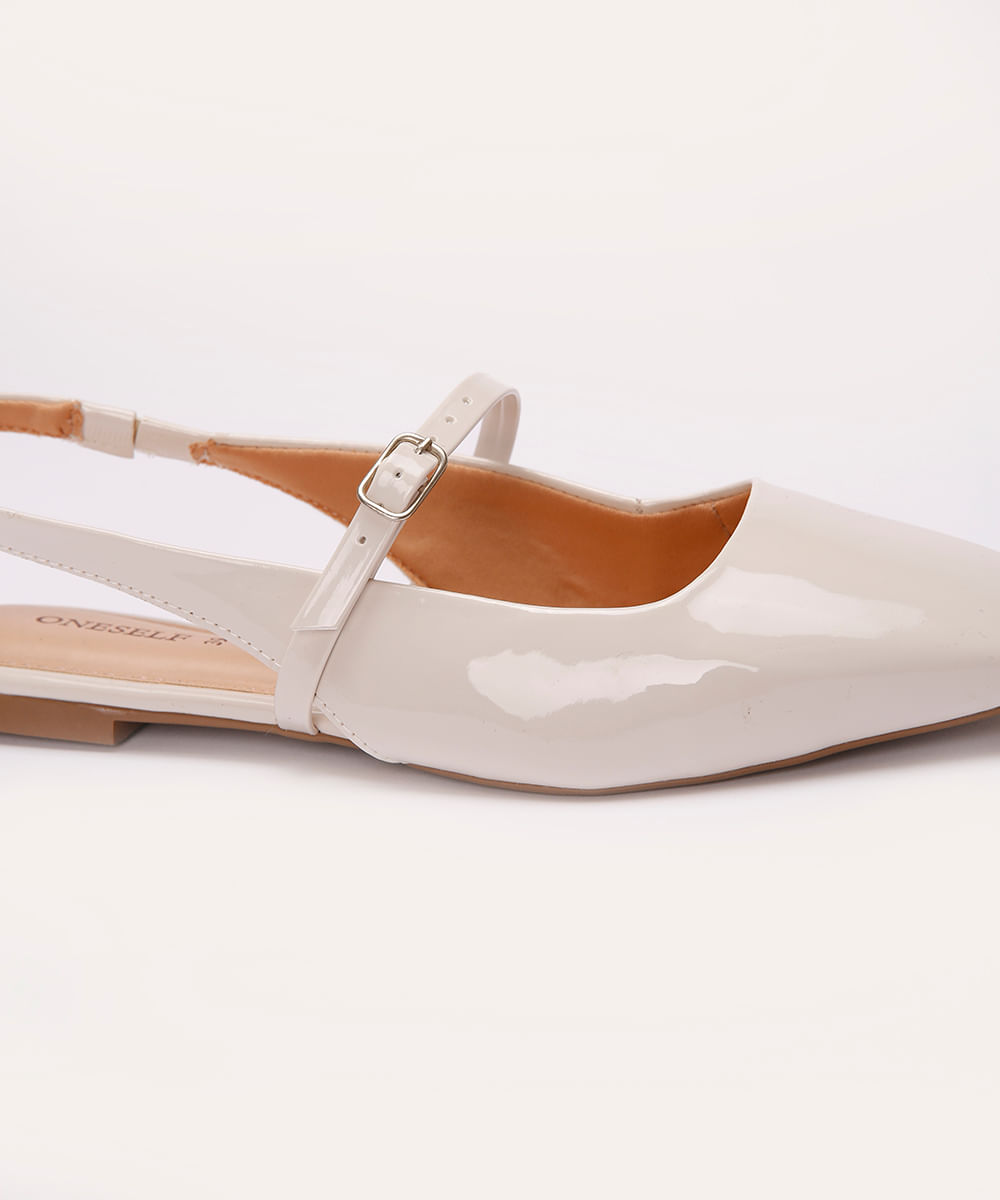 sapatilha bico quadrado vernizada com fivela oneself off white