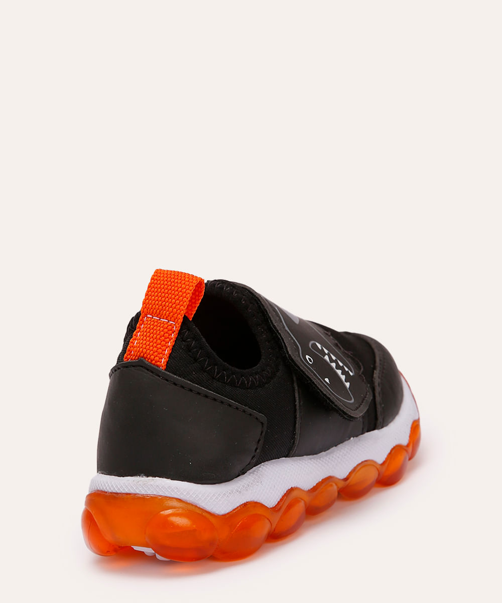 tênis casual infantil dinoussaro com led preto