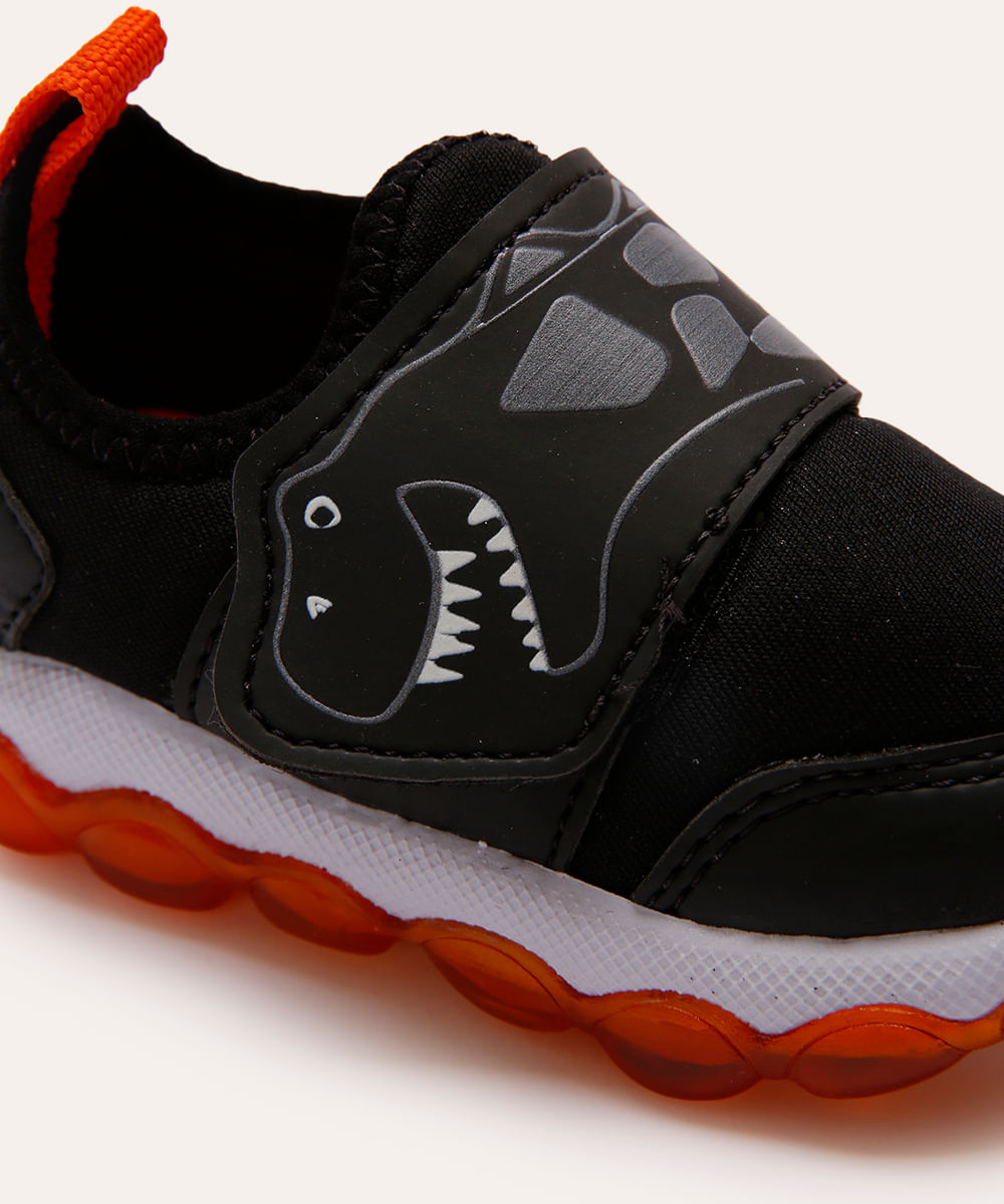 tênis casual infantil dinoussaro com led preto