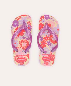 chinelo havaianas infantil flores roxo