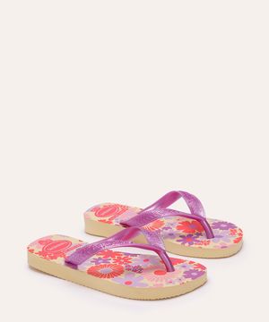 chinelo havaianas infantil flores roxo