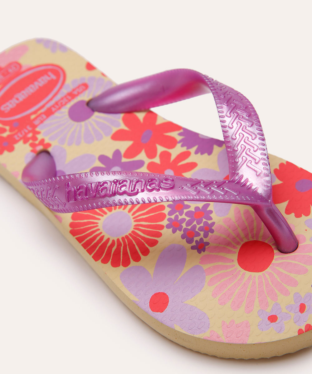 chinelo havaianas infantil flores roxo