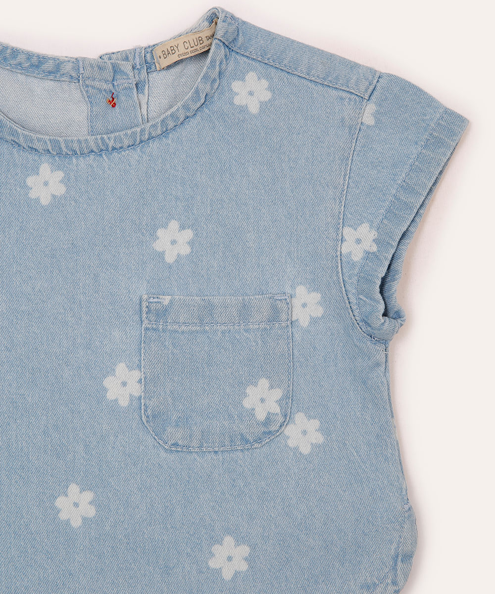conjunto jeans infantil curto floral azul
