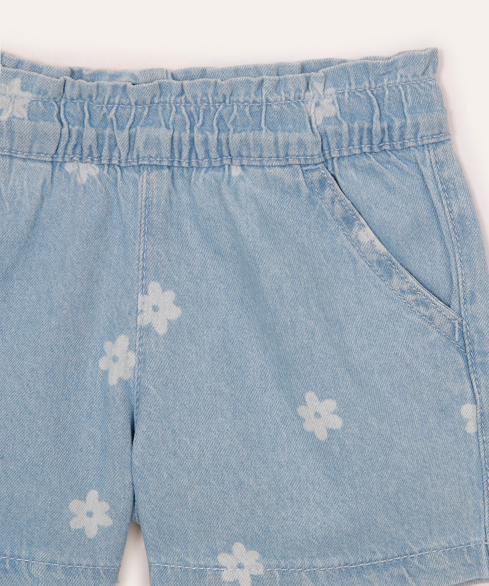 conjunto jeans infantil curto floral azul