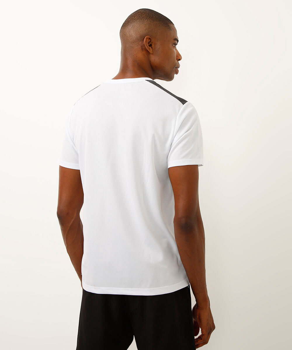 camiseta masculina esportiva ace manga curta com recorte bicolor - branco