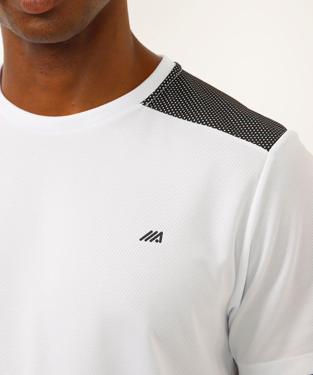 camiseta masculina esportiva ace manga curta com recorte bicolor - branco