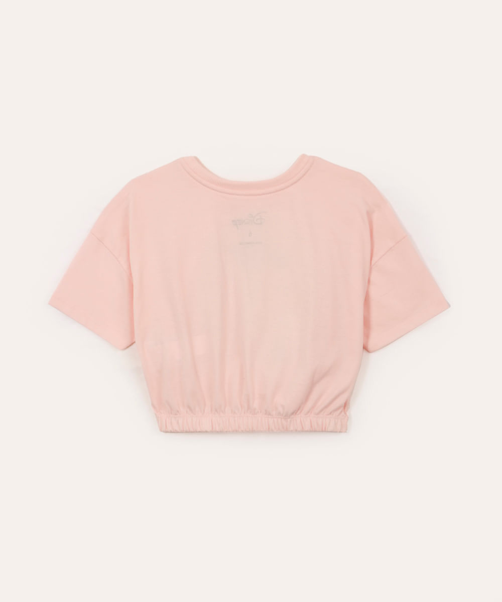blusa de algodão infantil disney stitch com paetê manga curta rosa neon - rosa claro