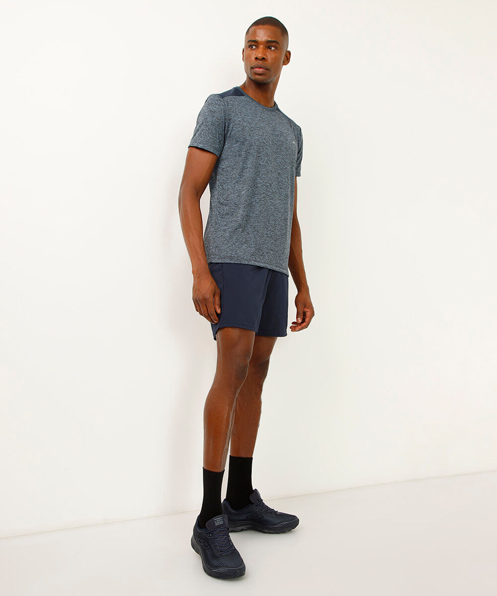 camiseta masculina esportiva com recorte - azul