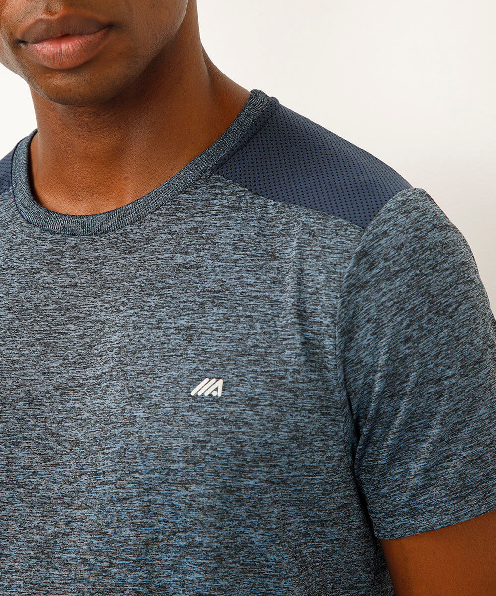 camiseta masculina esportiva com recorte - azul