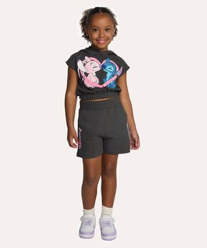 conjunto de moletom infantil angel e stitch cinza