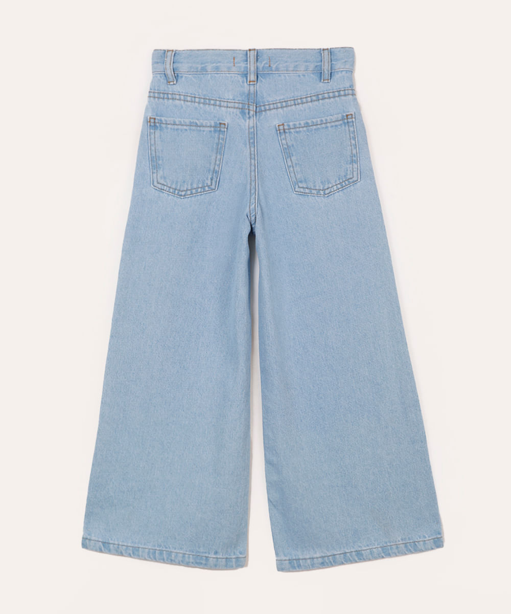calça wide leg jeans infantil stitch azul