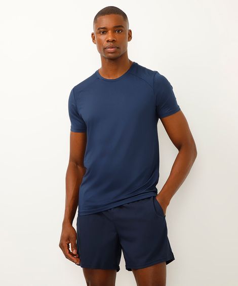 camiseta esportiva slim manga curta azul