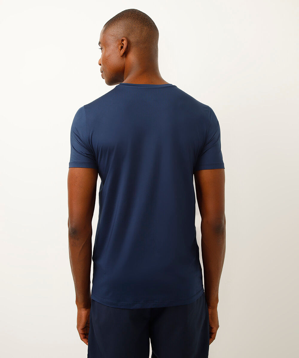 camiseta esportiva slim manga curta azul