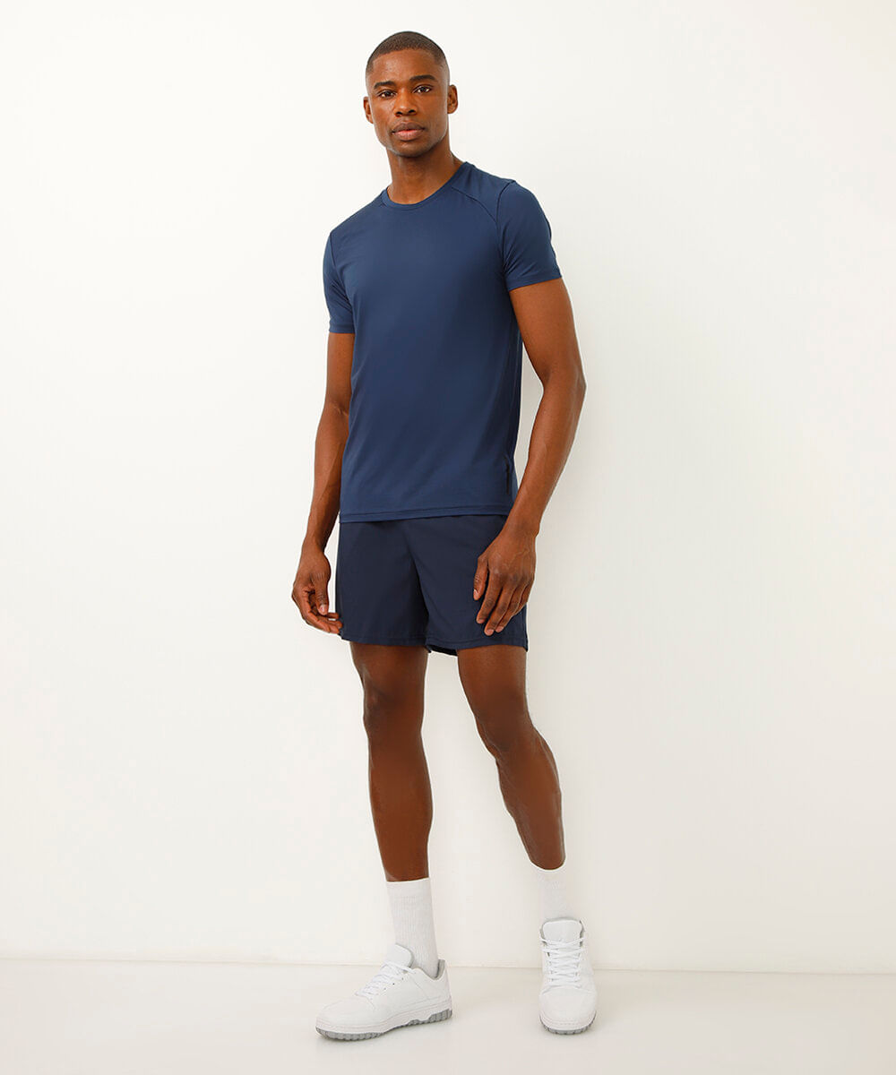 camiseta esportiva slim manga curta azul