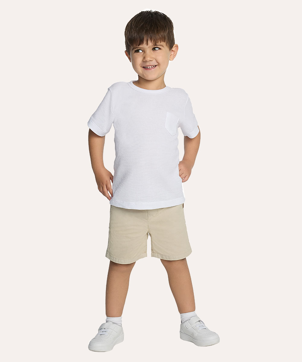 camiseta de algodão infantil com bolso texturizada off white