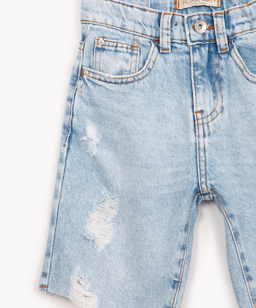 bermuda jeans infantil destroyed azul claro