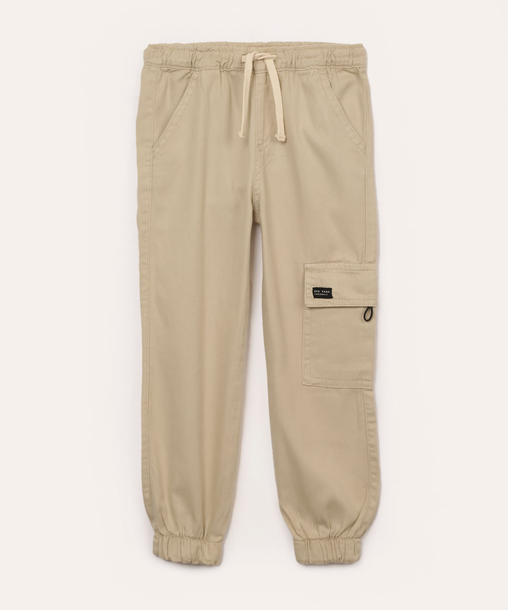 calça de sarja infantil jogger cargo bege