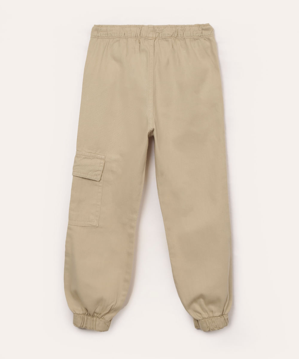 calça de sarja infantil jogger cargo bege