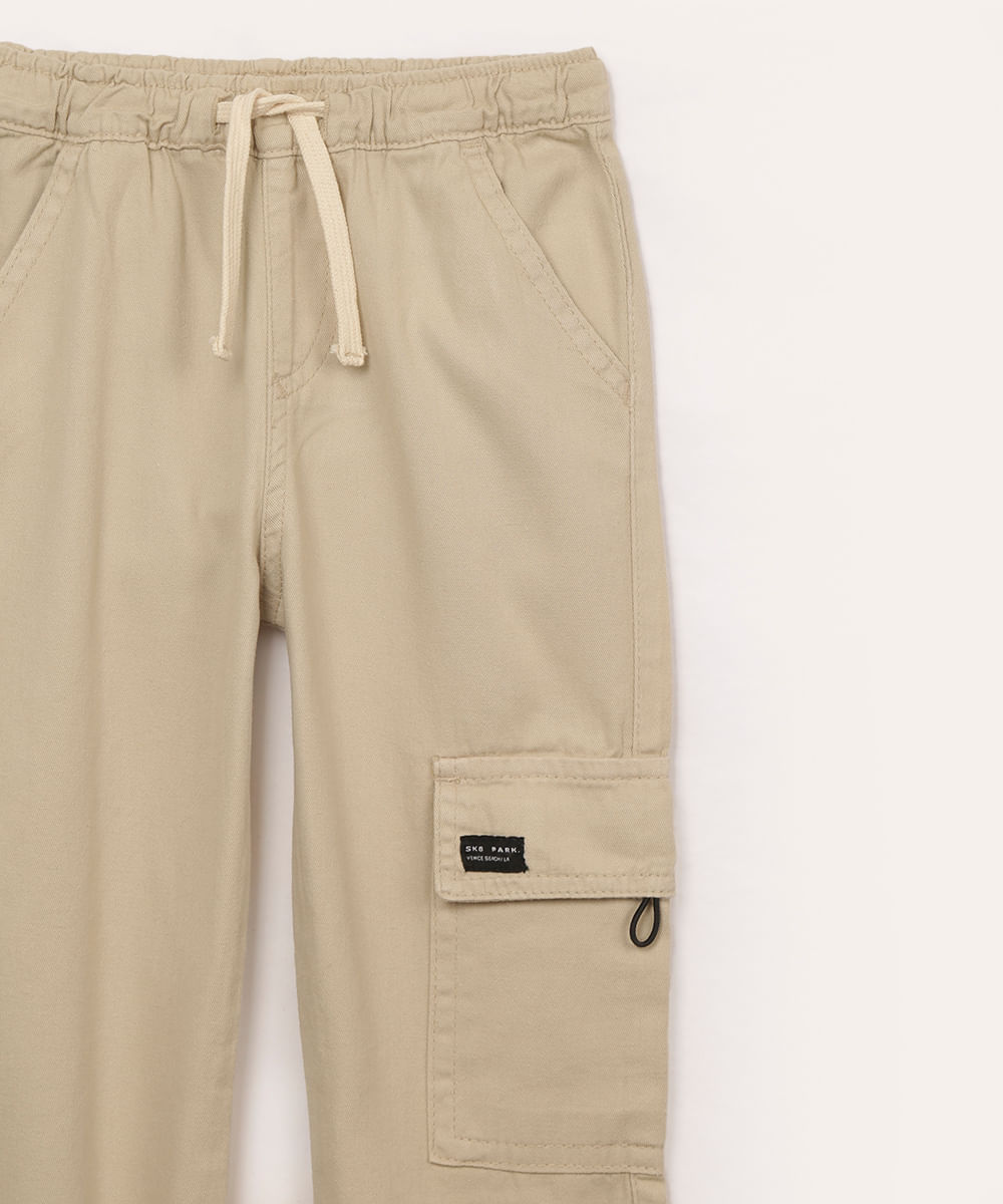 calça de sarja infantil jogger cargo bege